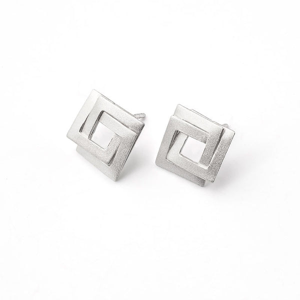 Matte Sterling Silver Infinity Square Studs