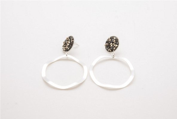 Black Crystal and Silver Hoop Earrings
