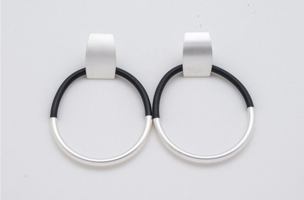Silver and Black Hoop Earrings