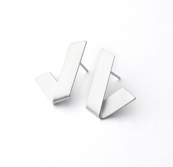 Matte Sterling Silver Zig Zag Studs